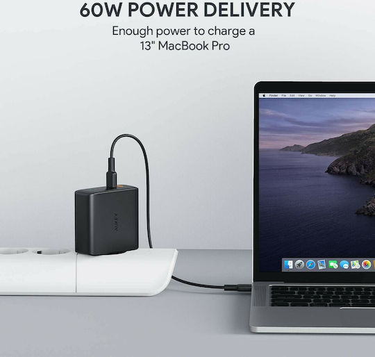 Aukey Φορτιστής Χωρίς Καλώδιο με 2 Θύρες USB-C 65W Power Delivery Μαύρος (PA-B4)