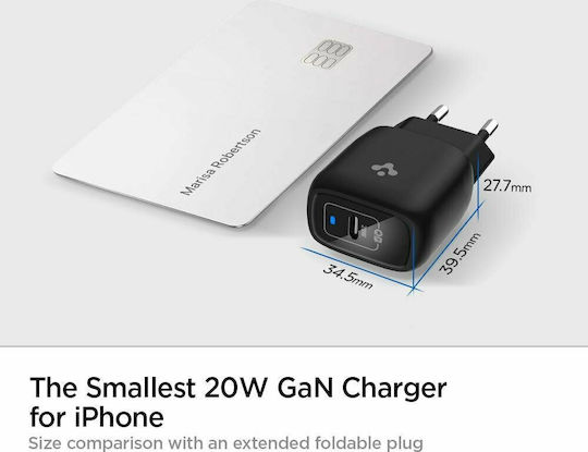 Spigen Charger Without Cable GaN with USB-C Port 20W Power Delivery Blacks (PowerArc ArcStation Pro)