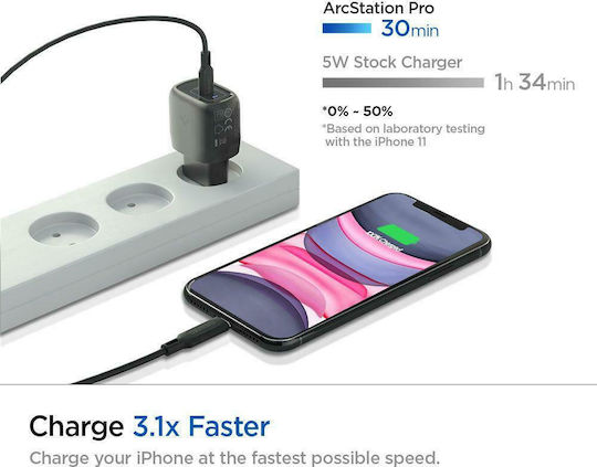 Spigen Charger Without Cable GaN with USB-C Port 20W Power Delivery Blacks (PowerArc ArcStation Pro)