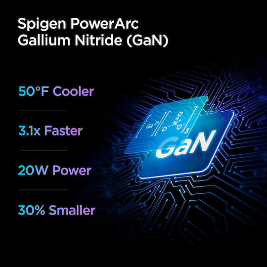 Spigen Charger Without Cable GaN with USB-C Port 20W Power Delivery Blacks (PowerArc ArcStation Pro)