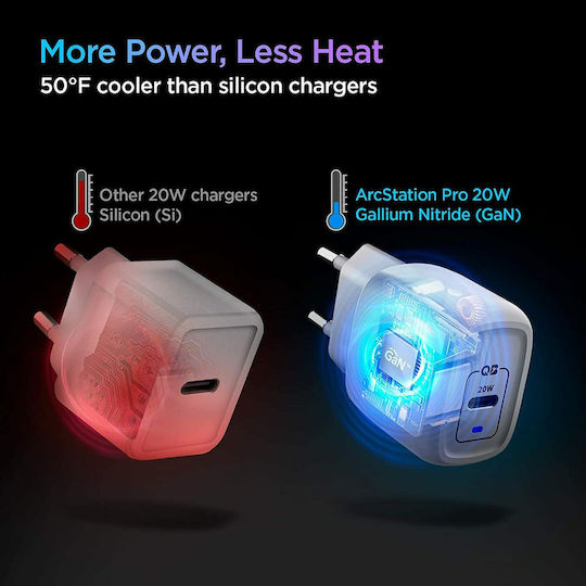 Spigen Charger Without Cable GaN with USB-C Port 20W Power Delivery Blacks (PowerArc ArcStation Pro)