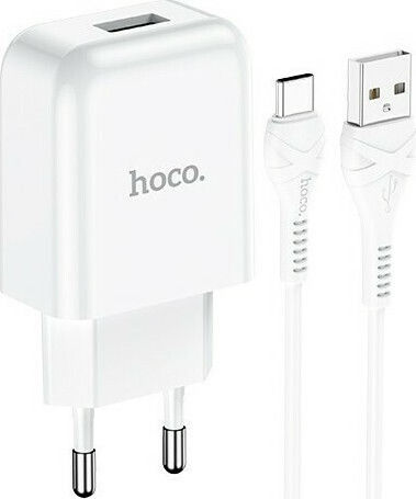 Hoco Φορτιστής με Θύρα USB-A και Καλώδιο USB-C Λευκός (N2 Vigour)