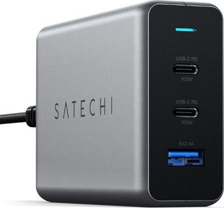 Satechi Stație De Încărcare GaN Cu Port USB-A Și 2 Porturi USB-C 100W Livrarea Energiei În Culoare Gri (Compact GaN)