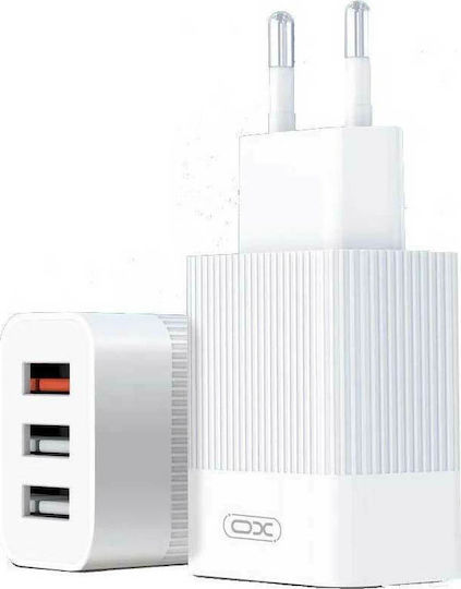 XO Φορτιστής Χωρίς Καλώδιο με 3 Θύρες USB-A 18W Λευκός (L72)