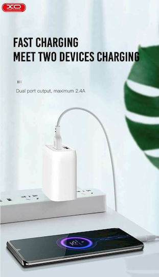 XO Ladegerät mit 2 USB-A Anschlüsse und Kabel Blitzschlag Weißs (L57)