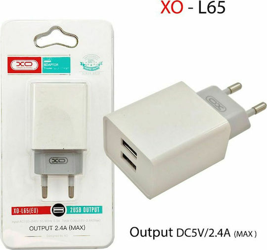 XO Ladegerät mit 2 USB-A Anschlüsse und Kabel Blitzschlag Weißs (L65)