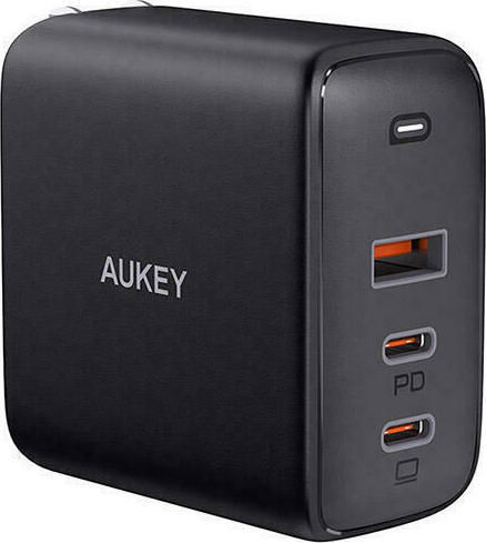 Aukey GaN Wireless Charger with USB-A Port and 2 USB-C Output Ports 90W Power Delivery Black
