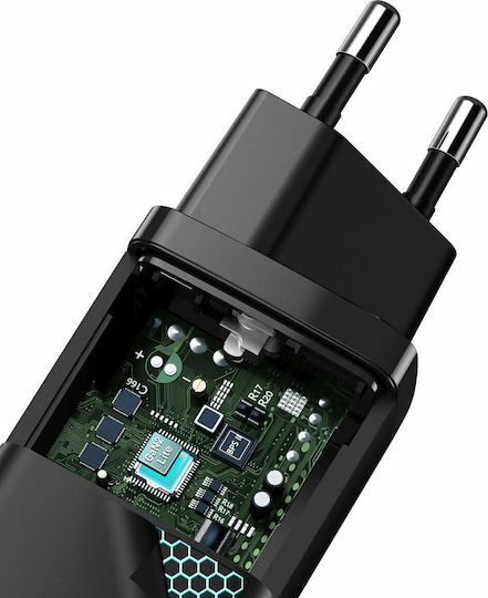 Baseus Ladegerät ohne Kabel GaN mit USB-A Anschluss und USB-C Anschluss 65W Schnellaufladung 3.0 Schwarzs (CCGAN2L-B01)