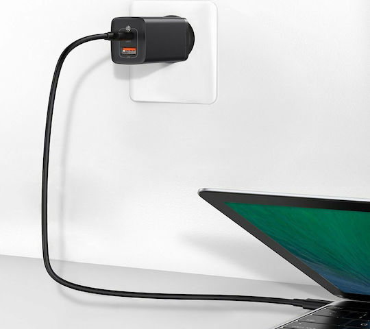 Baseus Ladegerät ohne Kabel GaN mit USB-A Anschluss und USB-C Anschluss 65W Schnellaufladung 3.0 Schwarzs (CCGAN2L-B01)