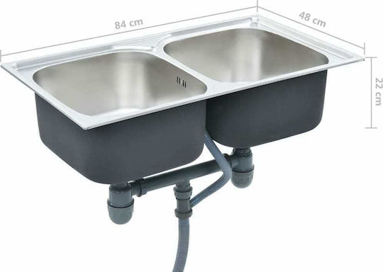 vidaXL Ένθετος Νεροχύτης Inox Σατινέ Μ84xΠ48cm Ασημί