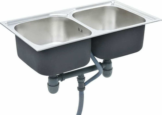 vidaXL Ένθετος Νεροχύτης Inox Σατινέ Μ84xΠ48cm Ασημί