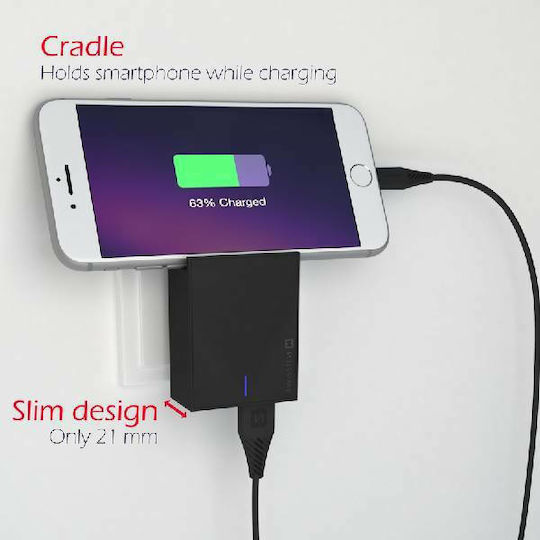 Swissten Φορτιστής με 2 Θύρες USB-A και Καλώδιο USB-C 15W Μαύρος (22044000)