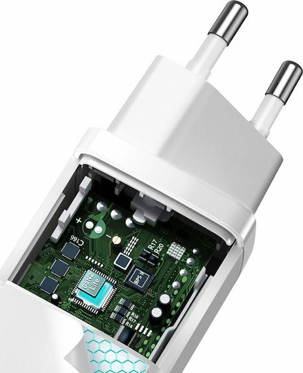 Baseus Φορτιστής Χωρίς Καλώδιο GaN με Θύρα USB-A και Θύρα USB-C 65W Quick Charge 3.0 Λευκός (CCGAN2L-B02)