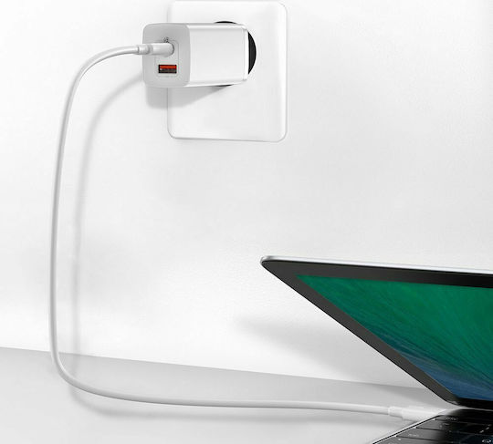 Baseus Φορτιστής Χωρίς Καλώδιο GaN με Θύρα USB-A και Θύρα USB-C 65W Quick Charge 3.0 Λευκός (CCGAN2L-B02)
