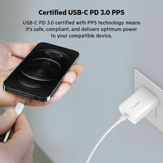 Belkin Φορτιστής Χωρίς Καλώδιο με Θύρα USB-C 25W Power Delivery Λευκός (WCA004vfWH)