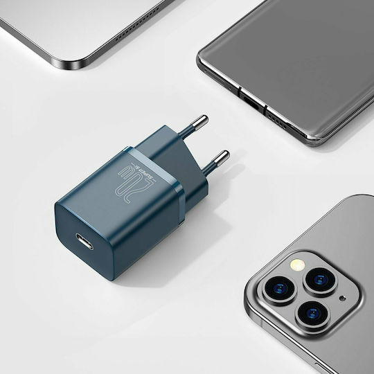 Baseus Charger Without Cable with USB-C Port 20W Power Delivery Blue (Super Si)