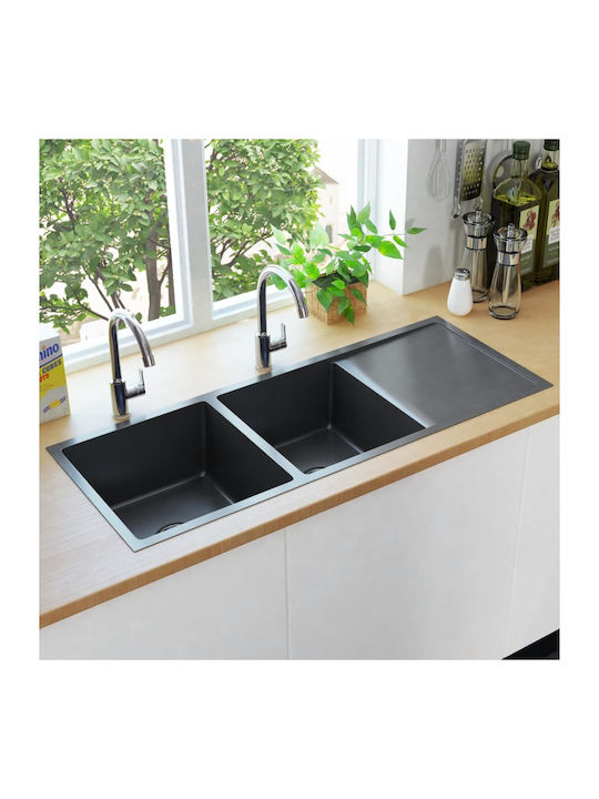 vidaXL Drop-In Sink Inox Brushed W111.5xD44cm Black