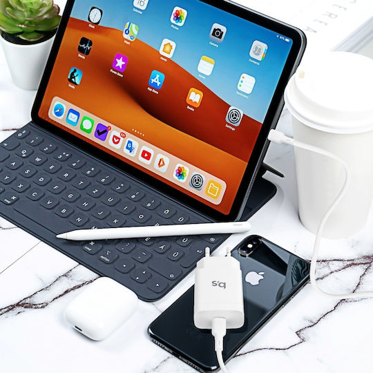 Blue Star Φορτιστής με Θύρα USB-C και Καλώδιο USB-C - Lightning 18W Power Delivery Λευκός (5903396071492)