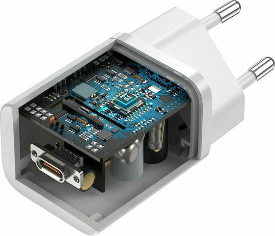 Baseus Φορτιστής με Θύρα USB-C και Καλώδιο USB-C - USB-C 25W Λευκός (Super Si)