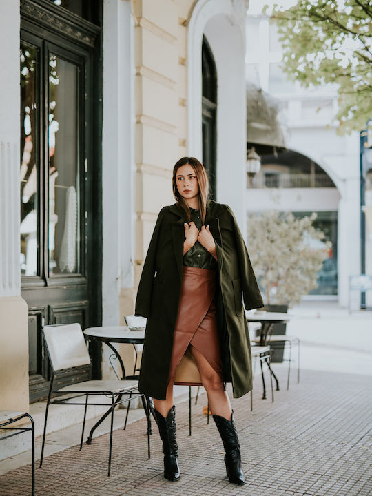 Women's Khaki Coat with Belt