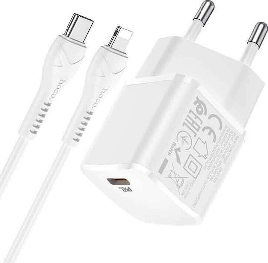 Hoco Încărcător cu Port USB-C și Cablu USB-C - Lightning 20W Livrarea energiei Albς (N10 STARTER)