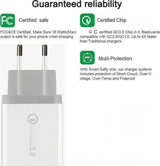 Lamtech Φορτιστής Χωρίς Καλώδιο με 2 Θύρες USB-A και Θύρα USB-C 15W Power Delivery / Quick Charge 3.0 Λευκός (LAM022001)