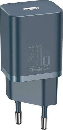 Baseus Charger with USB-C Port and Cable USB-C - Lightning 20W Power Delivery Blue (Super Si)