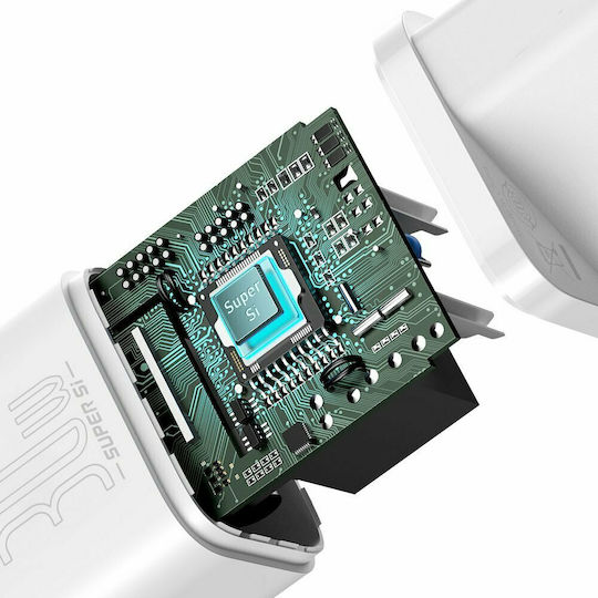 Baseus Charger Without Cable with USB-C Port 30W Power Delivery Whites (Super Si)