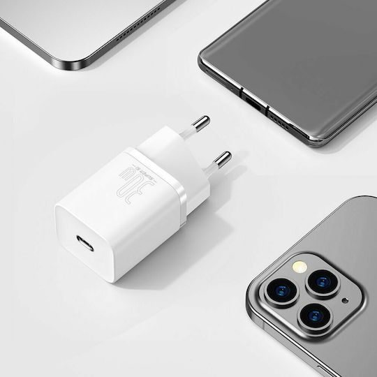 Baseus Charger Without Cable with USB-C Port 30W Power Delivery Whites (Super Si)