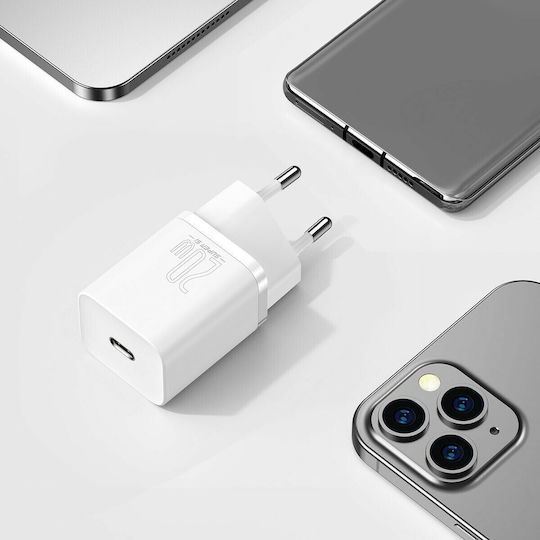 Baseus Charger Without Cable with USB-C Port 20W Power Delivery Whites (Super Si)