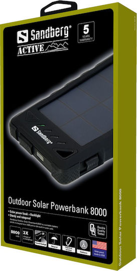 Sandberg Outdoor Ηλιακό Power Bank 8000mAh με 2 Θύρες USB-A Μαύρο