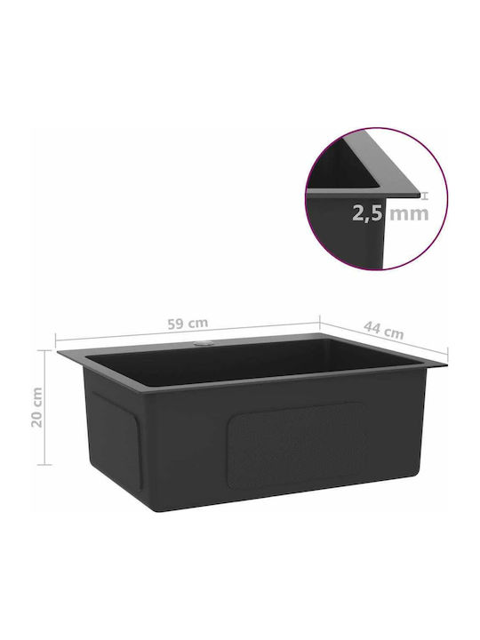 vidaXL Drop-In Sink Inox Satin W59xD44cm Black