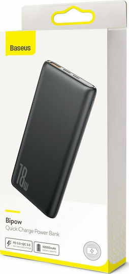 Baseus Bipow Power Bank 10000mAh 18W με 3 Θύρες USB-A και Θύρα USB-C Quick Charge 3.0 Μαύρο