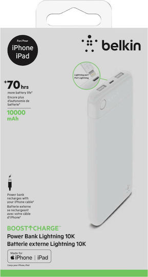 Belkin Boost Charge Lightning Connector Power Bank 10000mAh with 2 USB-A Ports White