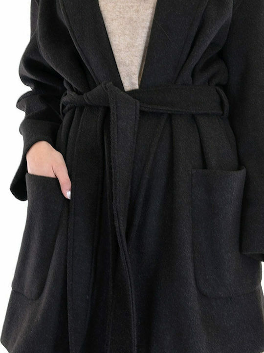 Damen Schwarz Kurzmantel mit Gürtel