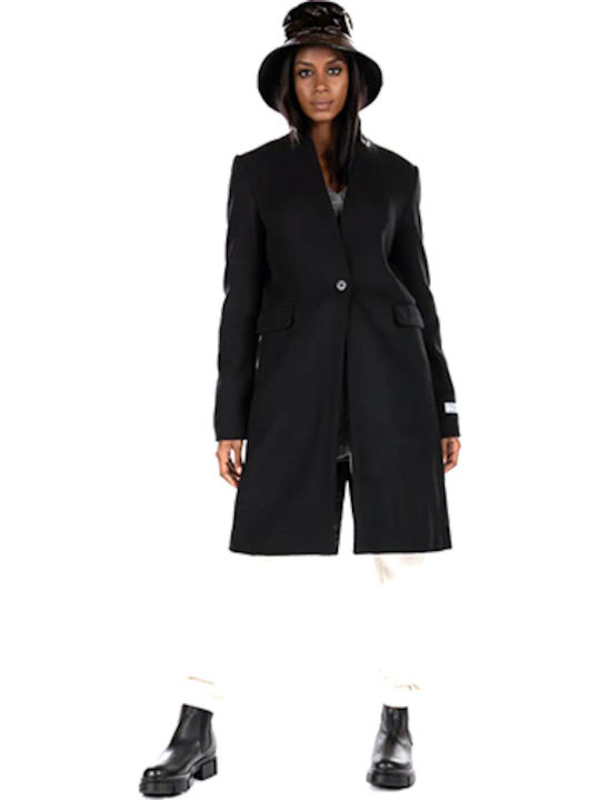 Arianna Women's Black Coat with Buttons