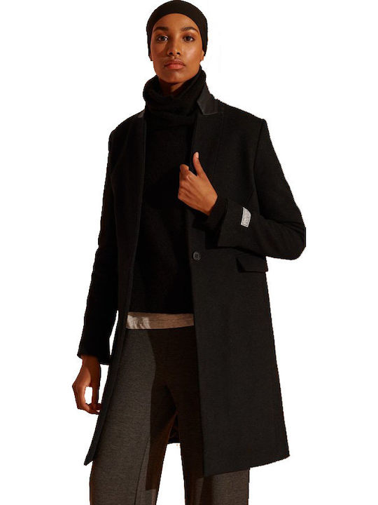 Arianna Women's Black Coat with Buttons