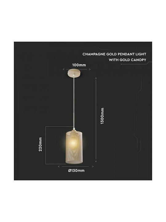 V-TAC Pendant Light Gold with Socket E27 22x125x22cm