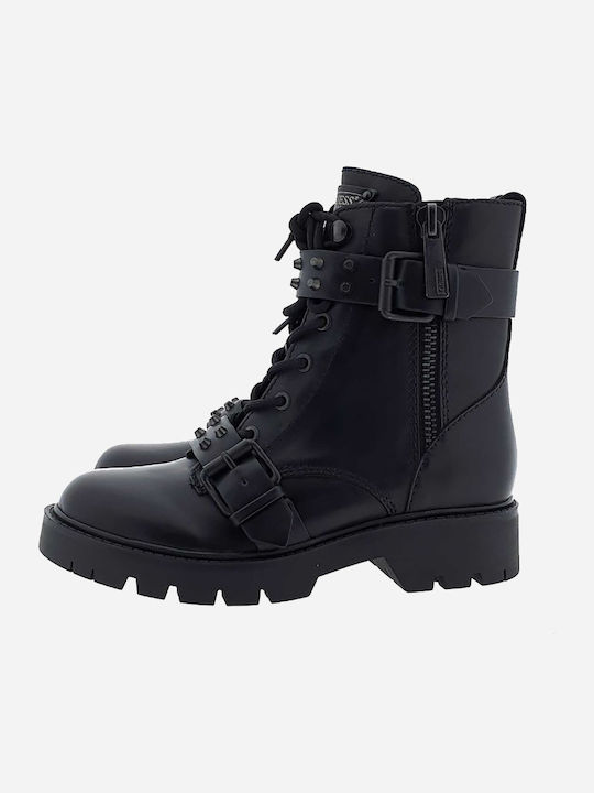 Leder Stiefeletten Damen Schwarz
