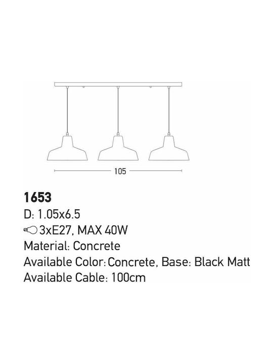 Zambelis Lights Pendant Light Black Rail with Socket E27 105cm