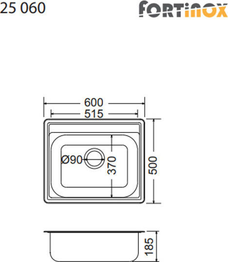 Fortinox Valley 25060 Ένθετος Νεροχύτης Inox Σαγρέ Μ60xΠ50cm Ασημί