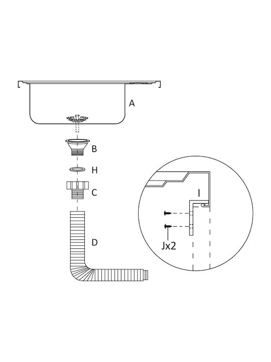 vidaXL Ένθετος Νεροχύτης Inox Μ80xΠ50cm Ασημί