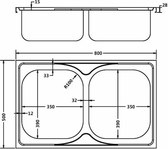 vidaXL Ένθετος Νεροχύτης Inox Μ80xΠ50cm Ασημί