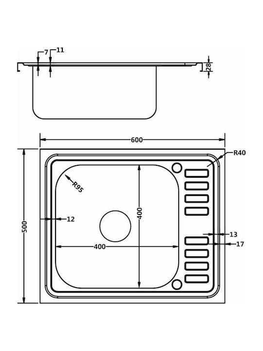 vidaXL Ένθετος Νεροχύτης Inox Μ50xΠ60cm Ασημί