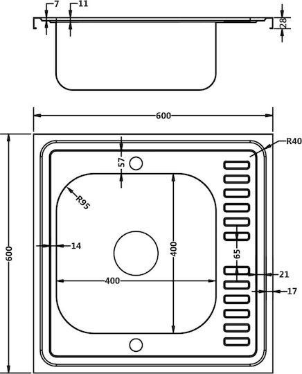 vidaXL Ένθετος Νεροχύτης Inox Μ60xΠ60cm Ασημί