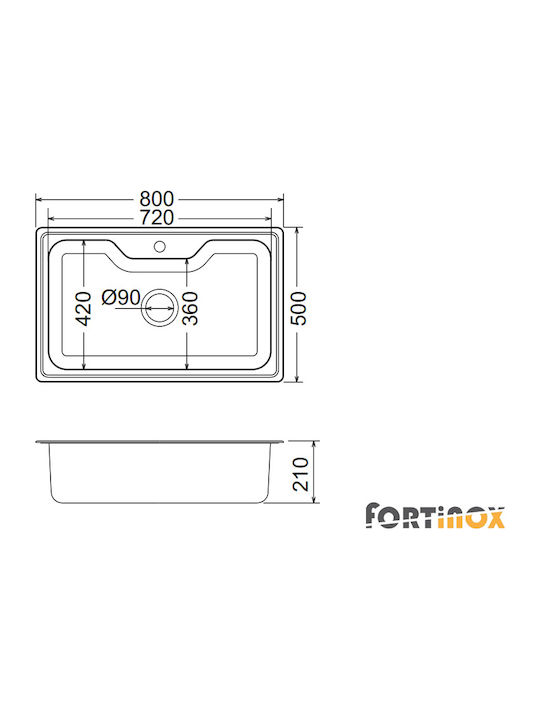 Fortinox Arena 22080 Drop-In Sink Inox Matte W80xD50cm Silver