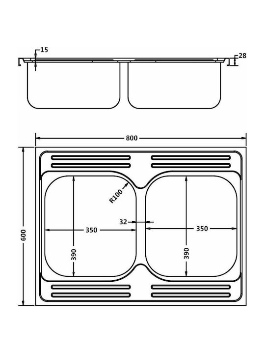 vidaXL Ένθετος Νεροχύτης Inox Μ80xΠ60cm Ασημί