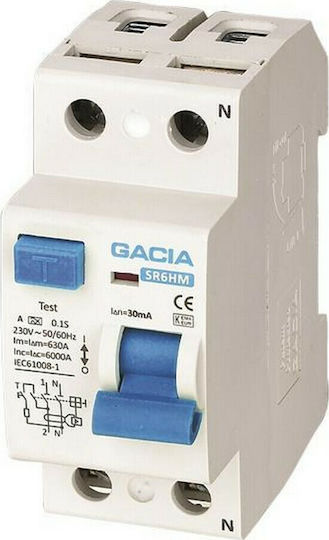 Gacia Phase 2-Pole Earth Leakage Relay 25A 230V 2Χ25Α 30mΑ 500-37004