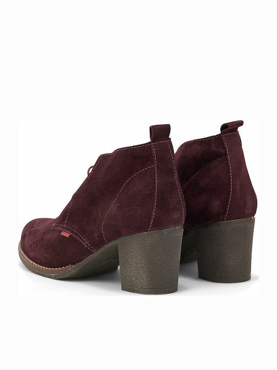 Suede Women's Ankle Boots with Medium Heel Burgundy