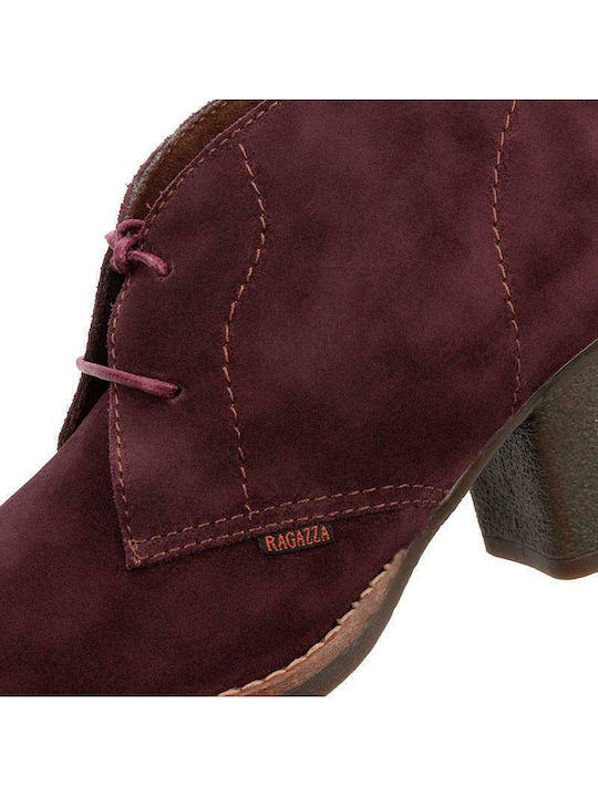 Suede Women's Ankle Boots with Medium Heel Burgundy